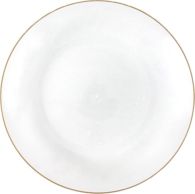 PLASTICPRO 30 Pack Hammered Plastic Plates Heavyweight Disposable Plastic Plates Elegant Transparent White With Gold Rim Platsic Party Dishes (Transparent White With Gold Rim, 9'' INCH PLATES)