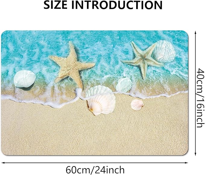 APROPHIC Bathroom Rugs Quick Dry Bath Mat, Super Absorbent Bath Rug, Washable Bathroom mats Non Silp Rubber Backing, Coastal Beach Theme Seashells Starfish Shower Mat for Bathroom Tub, Sink 16x24 in