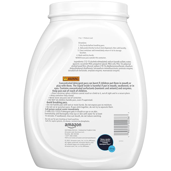 Amazon Basics Laundry Detergent Pacs, Free & Clear, Hypoallergenic, Fragrance Free, HE Compatible, Easy to Use, (New Packaging) 120 Count (Pack of 2)