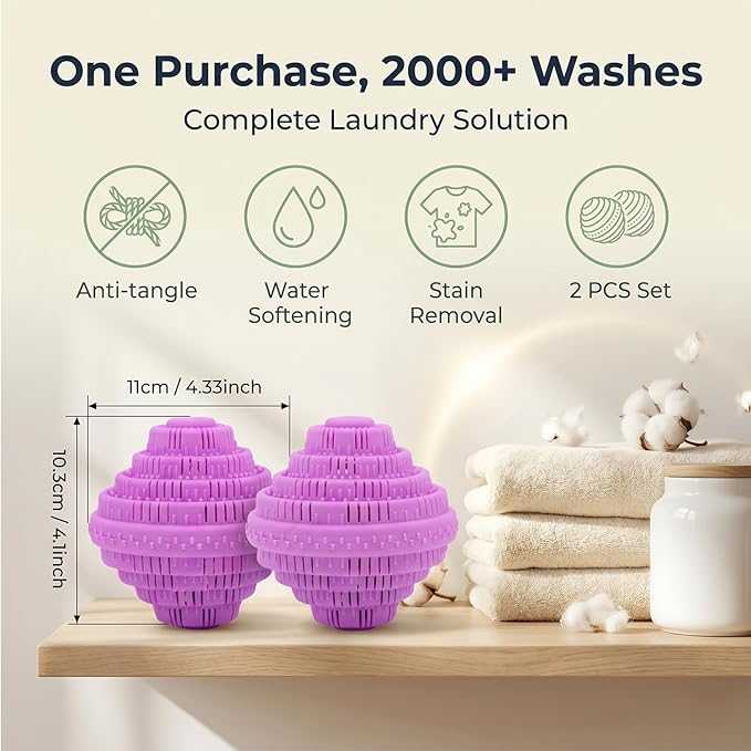 Eco-Friendly Laundry Balls, Premium Washing Ball, Add Double The Ceramic Balls Again, 2000 Times Super Laundry Balls, All Natural No-Chemical Detergent(Large,Pink)