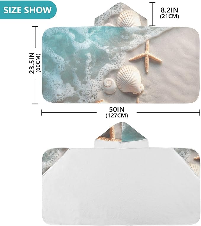 SUABO Kids' Bath Towels Sea Beach Hooded Towels for Boys Girls,Toddler Towels Multi-Purpose for Beach,Pool and Bathroom,23.5" x 50", Soft and Highly Absorbent