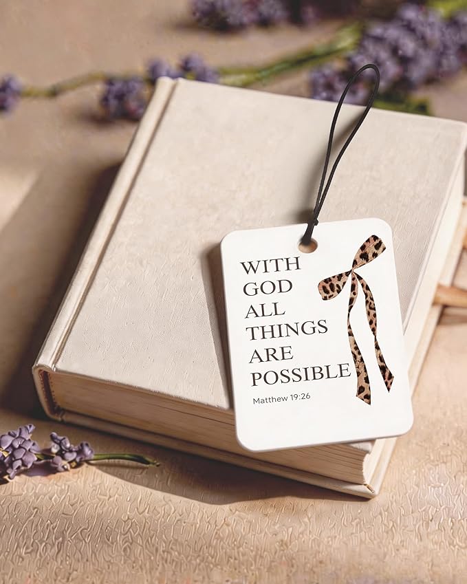Coquette Cheetah Bow Christian Orange Citrus Car Air Freshener 4pcs, Girly Preppy Y2k Leopard Bow Religious Bible Verse Hanging Scents Car Accessories Interior Mirror Decor for Women