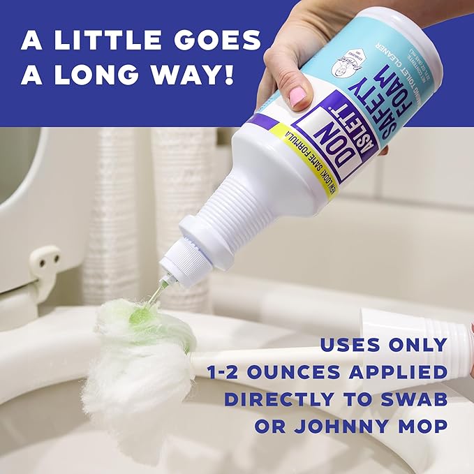 Don Aslett Johnny Mop & Safety Foam Toilet Bowl Cleaner (Two 32 Oz Bottles) Set | Acidic Detergent and Deodorizer | 14" Handle to Easily Clean Toilet or Shower | Scratch Free Bowl Swab