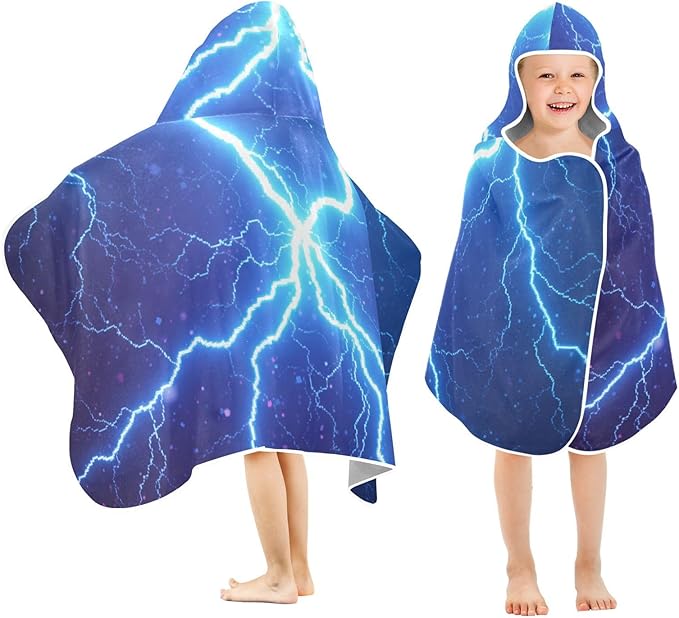 SUABO Kids' Bath Towels Lighting Blue Hooded Towels for Boys Girls,Toddler Towels Multi-Purpose for Beach,Pool and Bathroom,23.5" x 50", Soft and Highly Absorbent