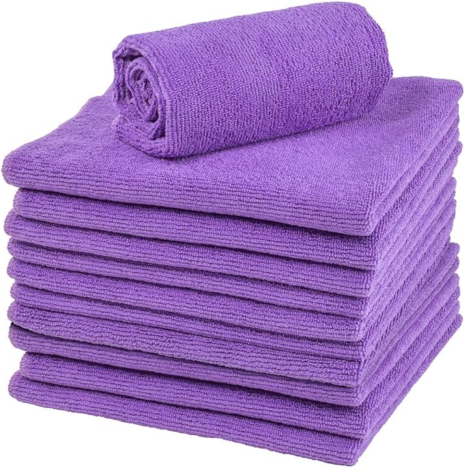 Restaurantware Clean Tek Professional 16 x 16 Inch Cleaning Cloths 100 Lint Free Microfiber Towels - Highly Absorbent Non Abrasive Purple Microfiber Cleaning Rags Reusable For All Purpose Use