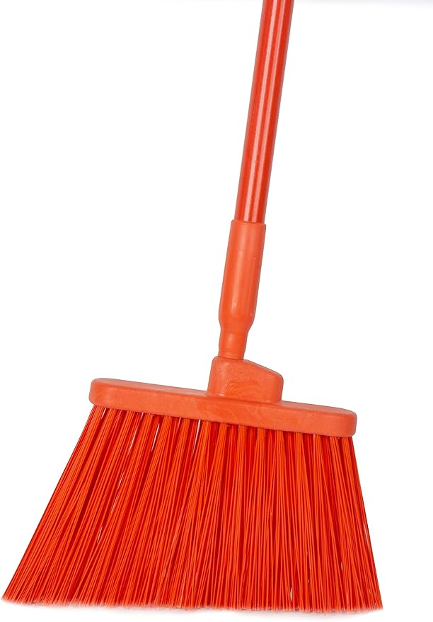 SPARTA 41083EC24 Plastic Color Coded Broom, Unflagged Bristles, Long Broom With Angled Head For Small Debris Cleaning, 56 Inches, Orange