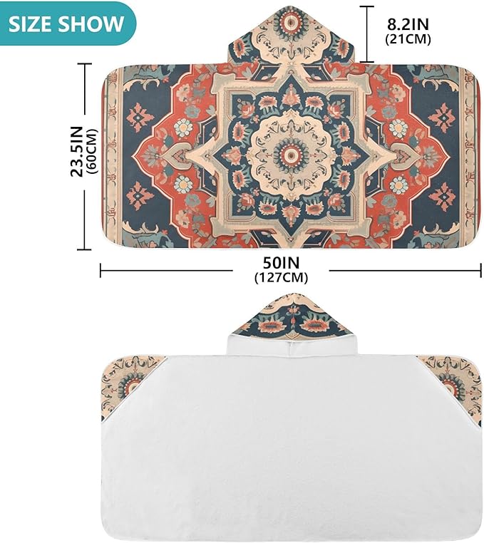 Hooded Towel for Kids Fantanbulas Tribal Floral Beach Wrap Bath Towels 50x23.5in