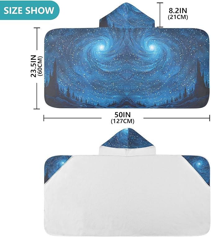 Hooded Towel for Kids Dark Blue Starry Sky Beach Wrap Bath Towels 50x23.5in