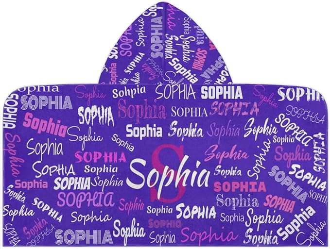 Personalized Hooded Bath Towel Wrap - Large Hooded Kids Towel Toddler Shower Pool Beach Towel Soft Plush Absorbent Quick Dry Towel, 24x50in, Dark Orchid Purple Color