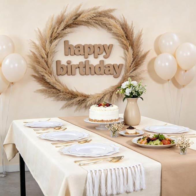 COLOSUS 60pcs White and Gold Disposable Plastic Plates Set, Gold White Party Plates, 30pcs Dinner Plates and 30pcs Salad/Dessert Plates for Wedding, Party, Anniversary, Daily Use