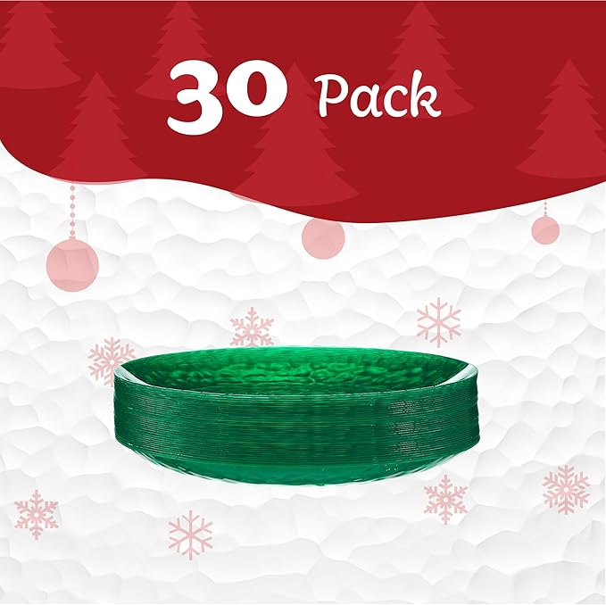 PLASTICPRO 30 Pack Hammered Plastic Plates Heavyweight Disposable Plastic Plates Elegant Transparent Green Platsic Party Dishes (Hammered green Christmass, 9'' INCH PLATES)