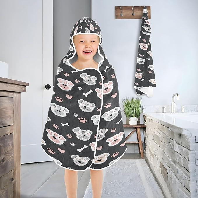 CEBUGI Cute Dog Hooded Bath Towel for Kids Absorbent Soft Bath Towel Wrap with Hood 50x23.5in Pool Beach Shower Towel for Boys Girls