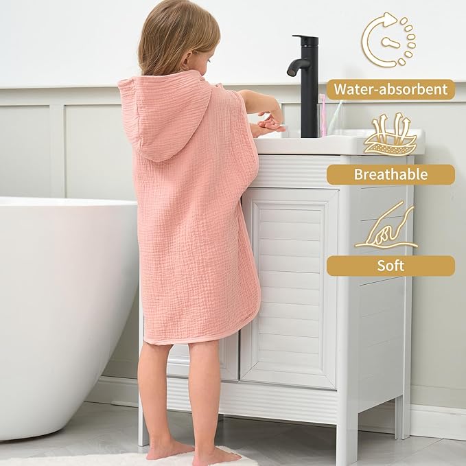Hooded Towel for Kids 100% Cotton Bath Towel Toddler Beach Essentials with Animal Design 2-6Years (Pink, Small)