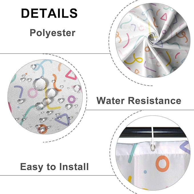 Cute Colorful Doodle Shower Curtains Playful Confetti Shower Curtain Decorative for Bathroom Pastel Waterproof Fabric Bathroom Decorations with Hooks 60x72 Inches