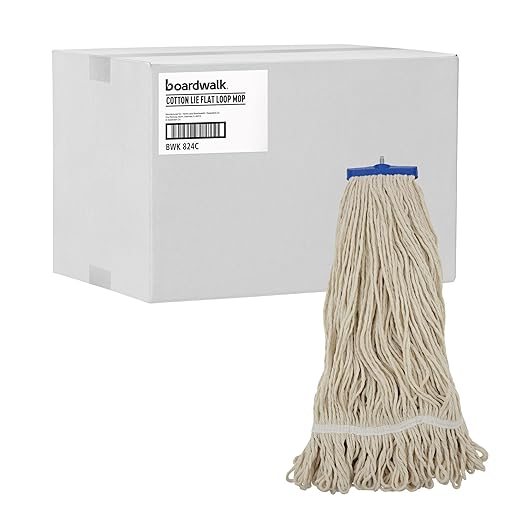 Boardwalk BWK824C Mop Head, Lie-Flat Head, Cotton Fiber, 24oz, White (Case of 12)