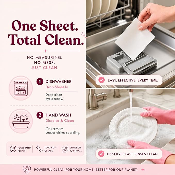 Glory Days Dishwasher Sheets – Citrus Socialite | Eco Friendly, Clean Dishwasher Detergent | Dual Enzyme, Plastic-Free, Vegan | 30 Count