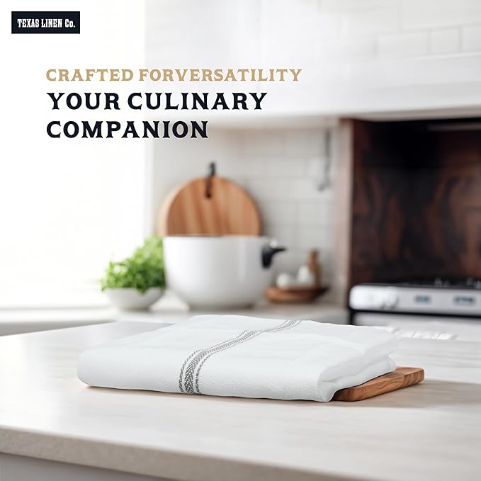 TEXAS LINEN CO. Cotton Kitchen Towels 6 Pack - 15 x 25 Inches - Highly Absorbent Dish Towels for Kitchen Drying, Soft Durable Reusable Quick Dry Tea, Kitchen and Dish Cloths Set - Grey Stripe