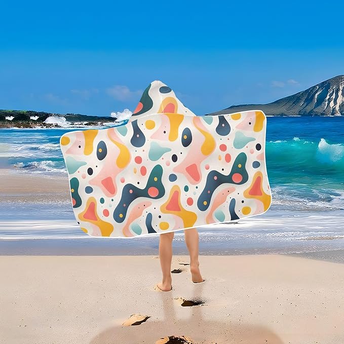 Hooded Towel for Kids Hand Drawn Colorful Various Organic Shapes Beach Wrap Bath Towels 50x23.5in