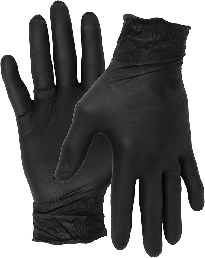 Performance Tool W89013 Black Nitrile Gloves | Disposable, Powder Free, latex rubber free, Textured Fingertips for Better Grip , X-Large | 100pc