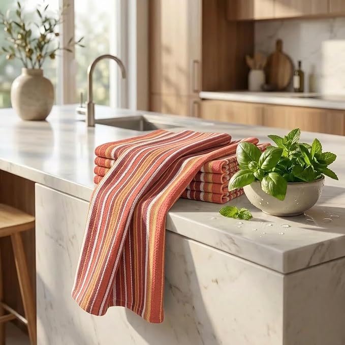 Urban Villa Kitchen Towels 100% Cotton Dish Towels for Kitchen(Set of 6) 20”x30” Dish Cloths Highly Absorbent Kitchen Linen Set with Hanging Loop Perfect for Drying Dishes Cleaning Hand Towels - Rust