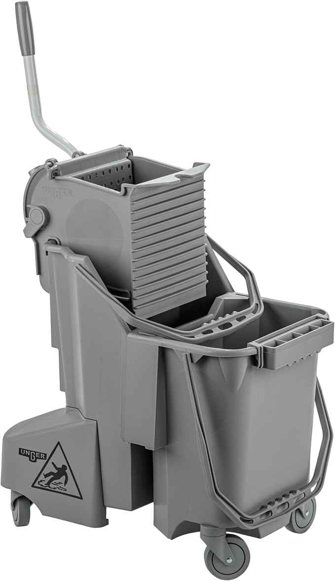 Unger Commercial SmartColor Floor Pack - 32qt/8gal Dual Bucket Cleaning System and Microfiber Mop - Side-Press Wringer for Clean/Dirty Water Separation, Gray - SCFPG