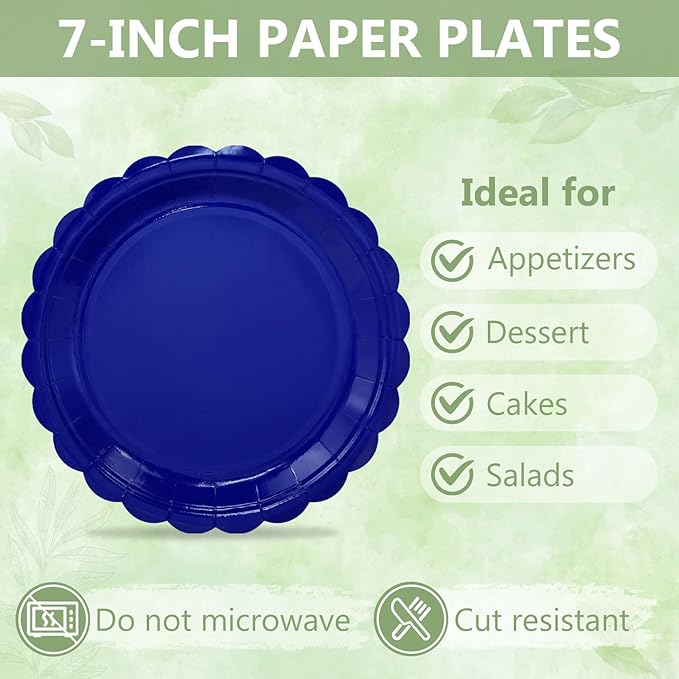 Mulbozy 75 Royal Blue Plates and Napkins Disposable Set Includes 25 Dessert Cake Scalloped Plates, Cocktail Napkins & Forks, for Fork 25 Guests Holiday Party Supplies.