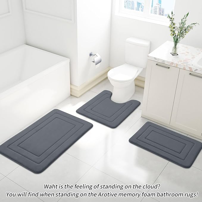 Arotive Memory Foam Bathroom Rug Mat 44x24, Ultra Soft and Absorbent Bath Mat, Machine Wash Dry, Comfortable Bath Rug Carpet for Bathroom Floor, Tub and Shower, Dark Grey
