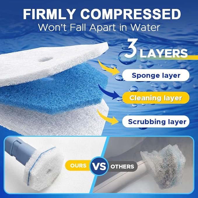 ROUNDSQUARE 30 Count Toilet Wand Cleaner Refills 5X Cleaning Power Disposable Prefilled Toilet Cleaning Scrubbers, No Falling Apart, Fresh Fragrance