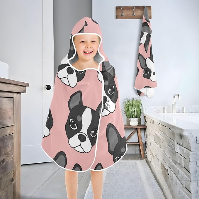 SUABO Kids' Bath Towels French Bulldog Hooded Towels for Boys Girls,Toddler Towels Multi-Purpose for Beach,Pool and Bathroom,23.5" x 50", Soft and Highly Absorbent