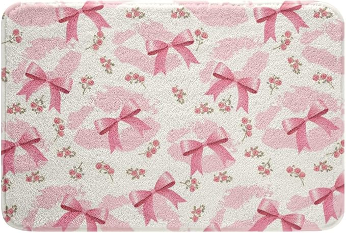 Pink Bowknot Kids Bath Mats,Princess Lips Roses Flowers Romantic Mats Rugs for Girls,Bow Tie Geometric Patchwork Bath Carpets,Modern Fashion Bath Rugs,Absorbent Floor Mats,20Wx32L Inches
