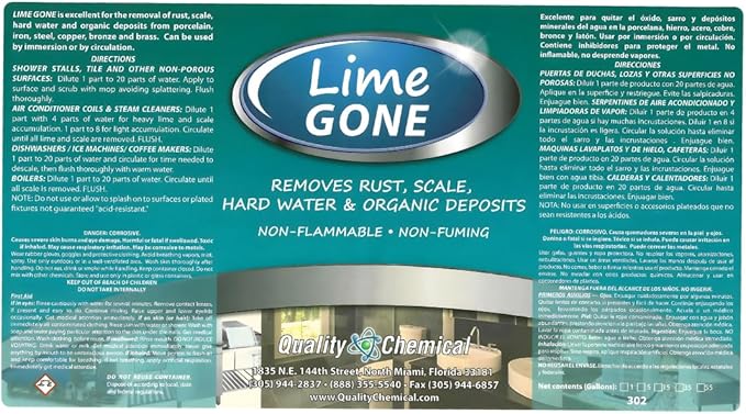 Quality Chemical Lime-Gone Remover - Calcium, Lime and Hard Water Stain Remover for Bathroom, Shower and Tile - Lime a Way - 128 oz (Pack of 4)
