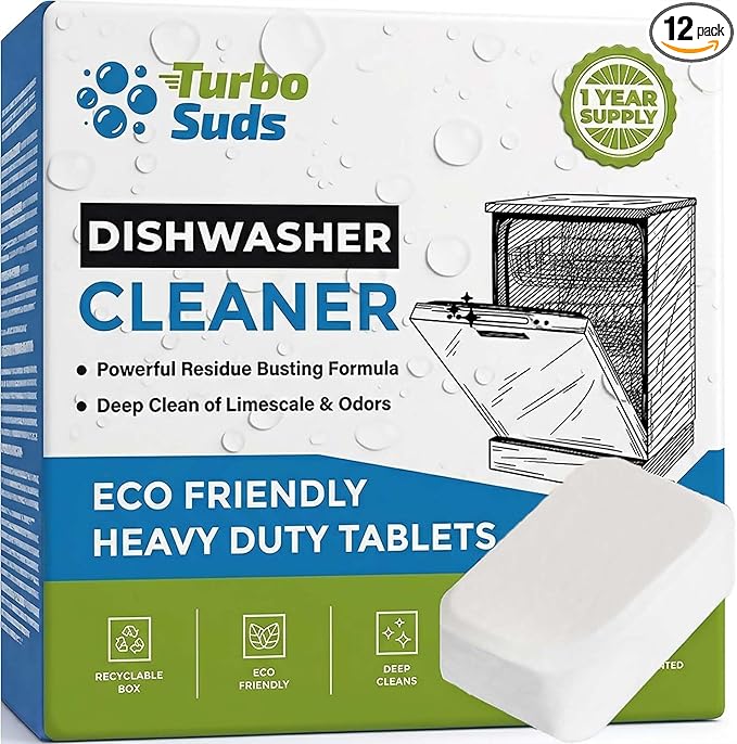 Dishwasher Cleaner and Deodorizer XL Tablets – Heavy-Duty Descaler & Odor Remover for Hard Water, Removes Spots & Residue, Enhance Drying & Shine, 12 Pack (1 Year Supply)