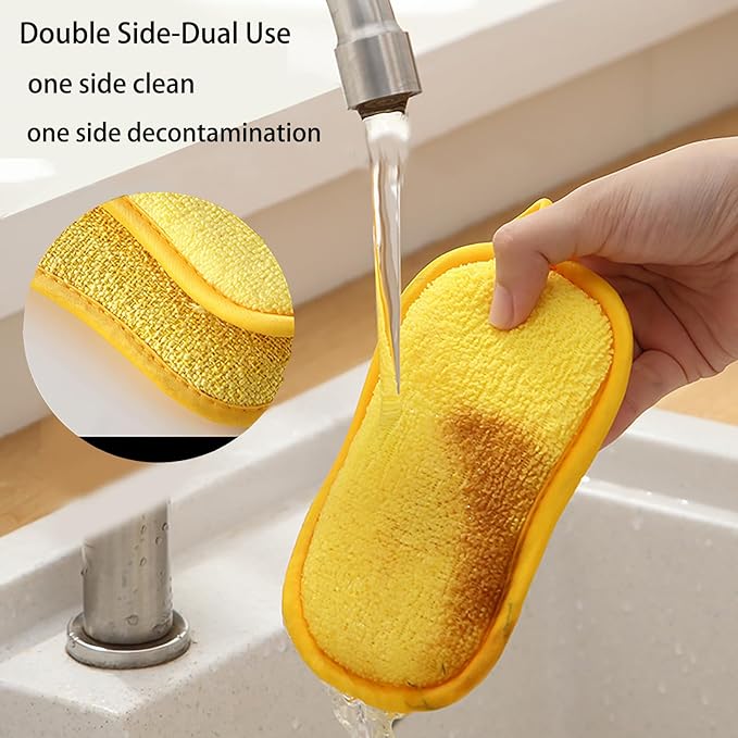 5 Pack Dish Sponges, Microfiber Scrub Sponges for Kitchen,Heavy Duty Non-Scratch Dish Washing Scouring Pads, Soft Dish Scrubbers Scrubbing Pads Cloth for Fast Cleaning Pots Pans Dishes (Random Color)