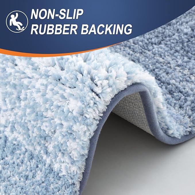 OLANLY Bathroom Rugs Sets 3 Piece, Soft Absorbent Microfiber Bath Mats and U-Shaped Contour Toilet Rug, Plush Shaggy Bath Mat Set for Bathroom (36"x24"+24"x16"+24"x20", Blue)