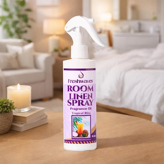 Freshwaves Room & Linen Spray | Tropical Bliss Fragrance Oil | 8.8oz Air Freshener | Odor Eliminator for Living Room, Bedroom, Bathroom & Office