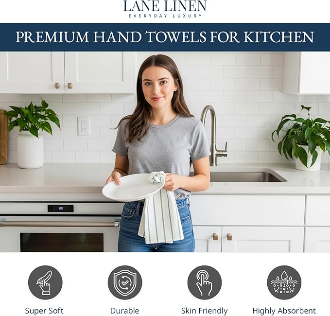 LANE LINEN Kitchen Towels Set - Pack of 12 Cotton Dish Towels for Drying Dishes, 18”x 28”, Premium Hand Towels, Tea Towel, Quick Drying Kitchen Towel Set - Olive