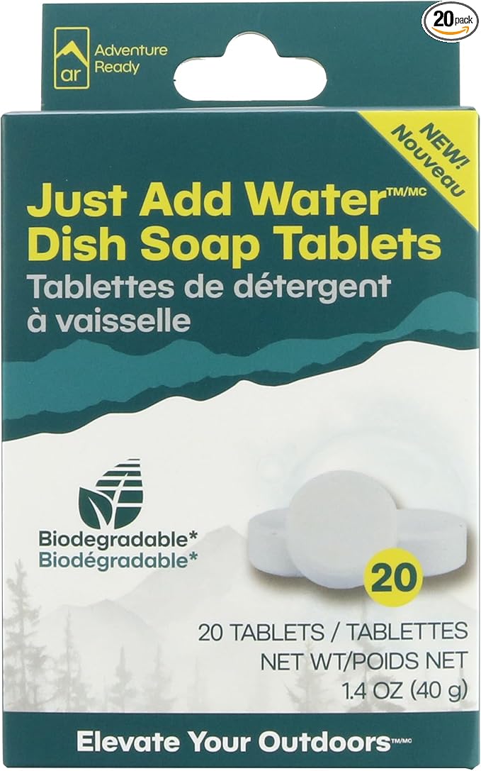 AR Adventure Ready Just-Add-Water Dish Soap Tablets for Camping & Backpacking - 20 Count Refill