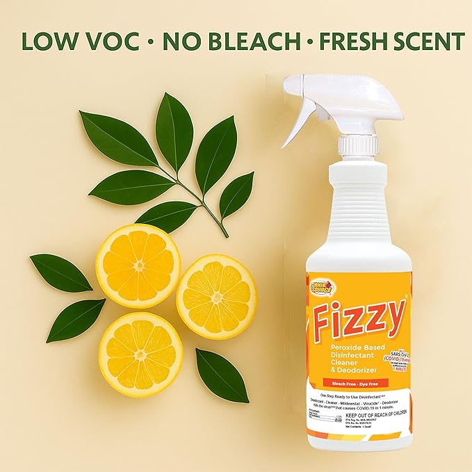 Fizzy RTU Disinfectant Cleaner Spray, Hydrogen Peroxide, Sparkling Zest Scent, Ready to Use, 32 oz Quart Bottles, 3 Pack – For Hard Non-Porous Surfaces