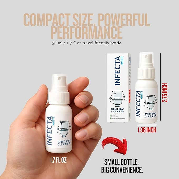 INFECTA WHITE – Toilet Spray, Travel Size Multipurpose Cleaning Spray (50 ml), All Purpose Cleaner for Toilet Seats, Bathtub, Fresh Scent, Bathroom Essentials & Mini Travel Toiletries (Pack of 2)