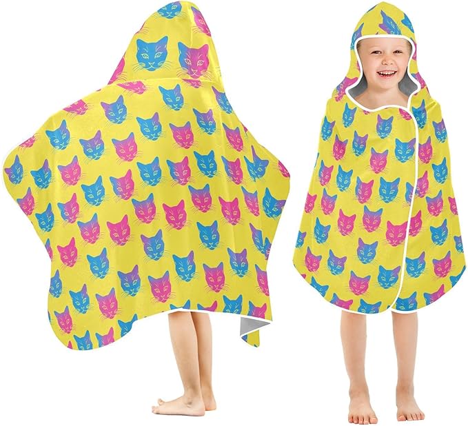 Beach Towels for Kids Yellow Gradient Cat Hooded Beach Bath Towel Quick Dry Hood Towels