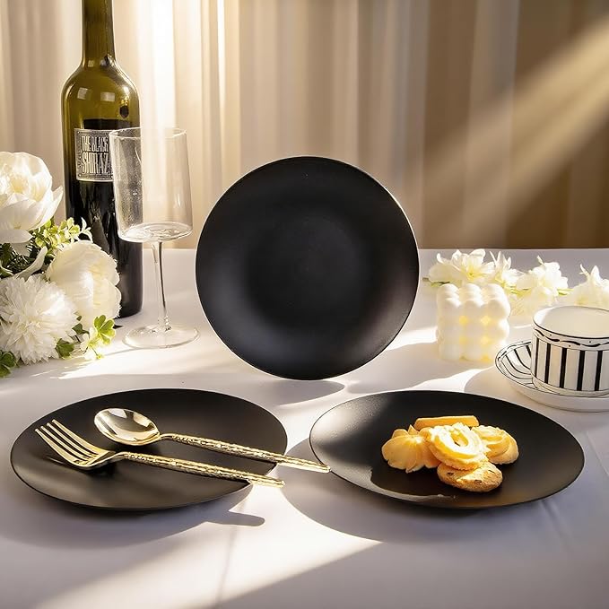 EI 80pcs Black Dessert Plates 7.5inch,Disposable Matte Plastic Plate Frosted Small Black Dessert/Cake/Appetizer Plastic Plates Disposable Heavy Duty for Party,Wedding,Graduation Decorations