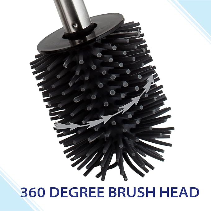 Bath Bliss Toilet Brush and Holder | Bathroom Cleaning | Durable Brush Head | Fingerprint Proof | Open Holder | Long Handled | Sliver | Stainless Steel