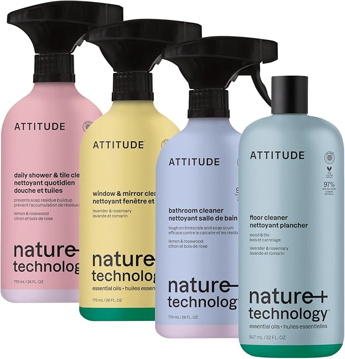 ATTITUDE Deep Clean Home Cleaning Kit – Bathroom, Tile, Floor, and Glass Surface Cleaners – Multi-Surface Cleaning Supplies for Whole Home – Streak-Free, EWG Verified Formula (4 Products)