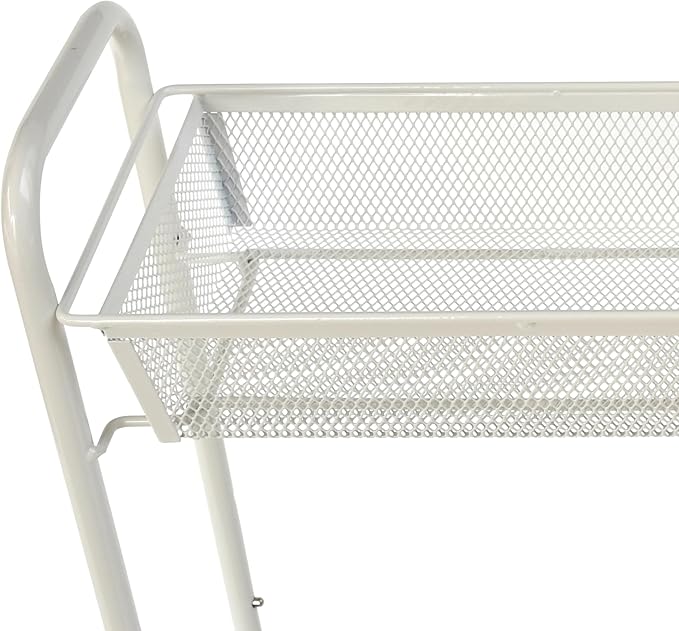 White 3-Tier Rolling Bathroom Storage Cart, Slim Freestanding Mobile Shelving Unit with Sturdy Hooks, Space-Saving Utility Rolling Cart for Home Organization