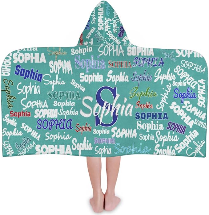 Custom Name Hooded Towels Bath Towels for Kids Toddler Infant Absorbent Bath Shower Gifts for Boy and Girl 24 x 50 Inch, Medium Turquoise Color