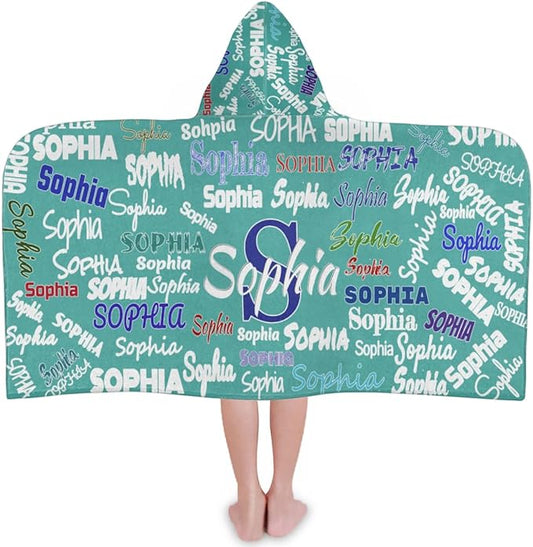 Custom Name Hooded Towels Bath Towels for Kids Toddler Infant Absorbent Bath Shower Gifts for Boy and Girl 24 x 50 Inch, Medium Turquoise Color