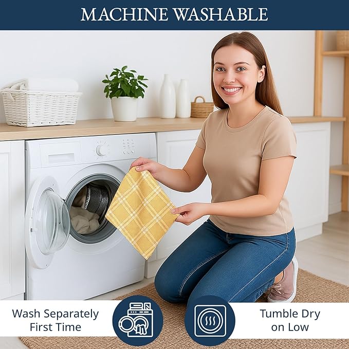 LANE LINEN Cotton Kitchen Towels Set, 4-Pack – Absorbent, Quick-Drying Dish Towels, 18" x 28" - Yellow