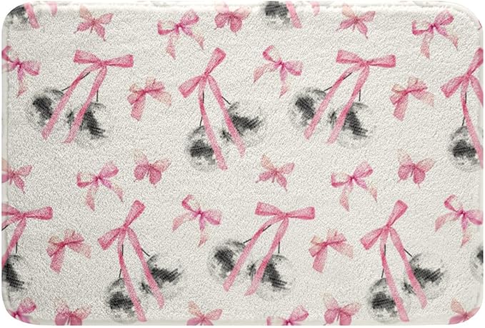 Pink Bow Tie Kids Bath Mats,Disco Crystal Ball Western Cowgirl Rustic Mats Rugs for Girls,Bowknot Butterfly Knot Patchwork Bath Carpets,Noble Bath Rugs,Absorbent Floor Mats,20Wx32L Inches