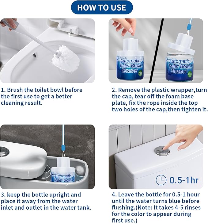 Automatic Toilet Bowl Cleaner with Unique Retrieval Rope - 2000 Flushes Long Lasting Toilet Tank Cleaner, Blue Water Stain Remover and Deodorizer, Safe for Septic Systems, 1 Pack (90 Days)