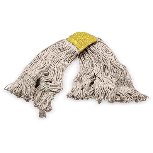 SPARTA 369513B00 FLO-PAC Cotton Mop Head, Loop-Ended, 5 Inch Color-Coded Yellow Headhand for Organized Cleaning, Small - 30 Inches Long, Tan with Yellow Band